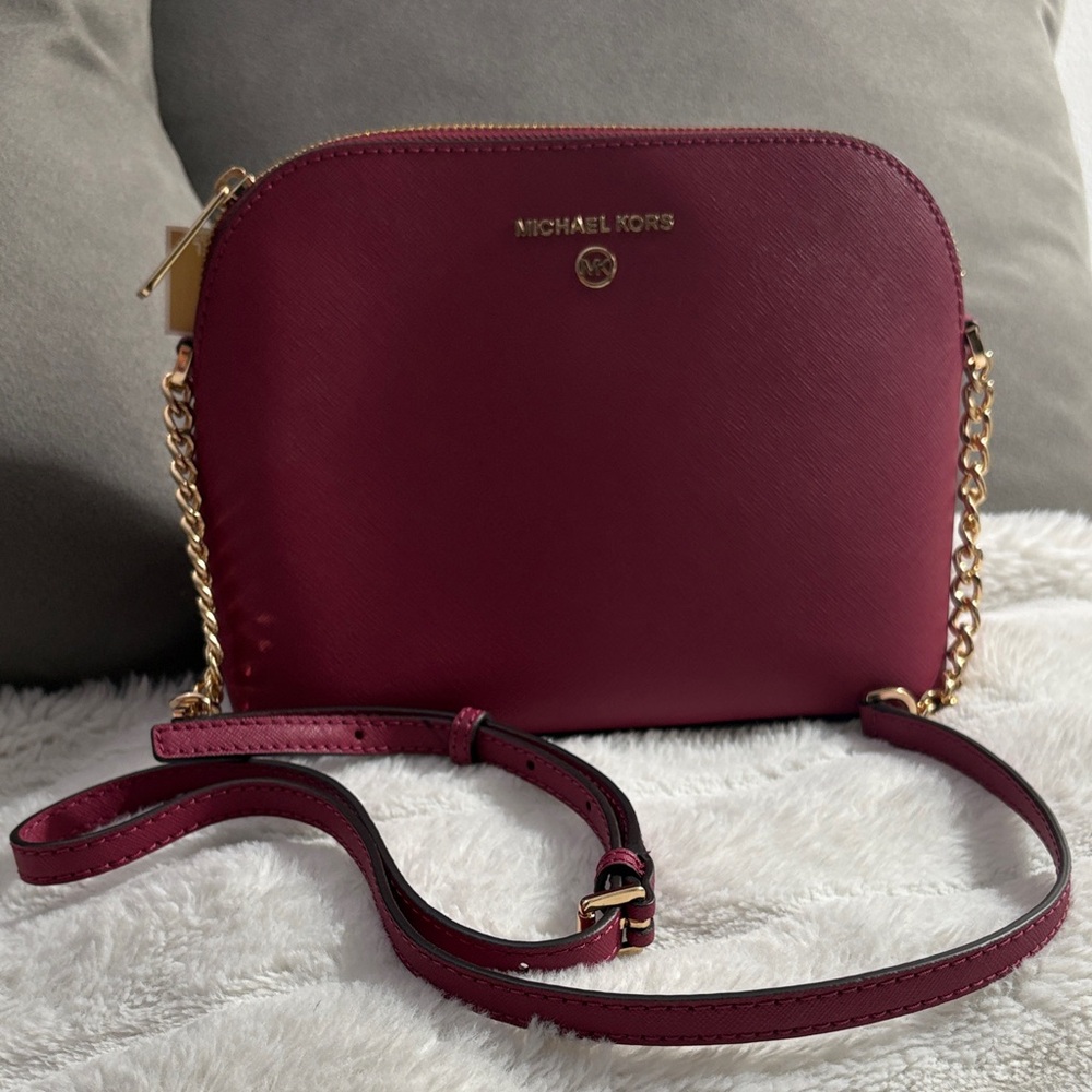 Michael Kors Wine Crossbody Bag with Gold Accents